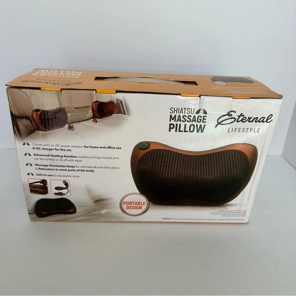 Eternal Lifestyle Shiatsu Massage Pillow Heated Neck Back Massager AC & Car
